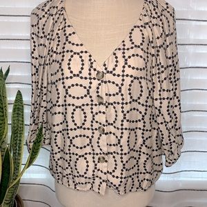 H&M Off White & Black Geometric Print Button Up Blouse Size: 8 Black Dot Print